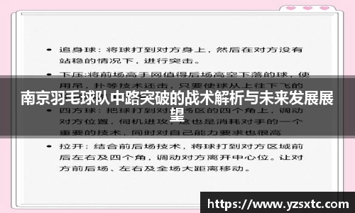 南京羽毛球队中路突破的战术解析与未来发展展望